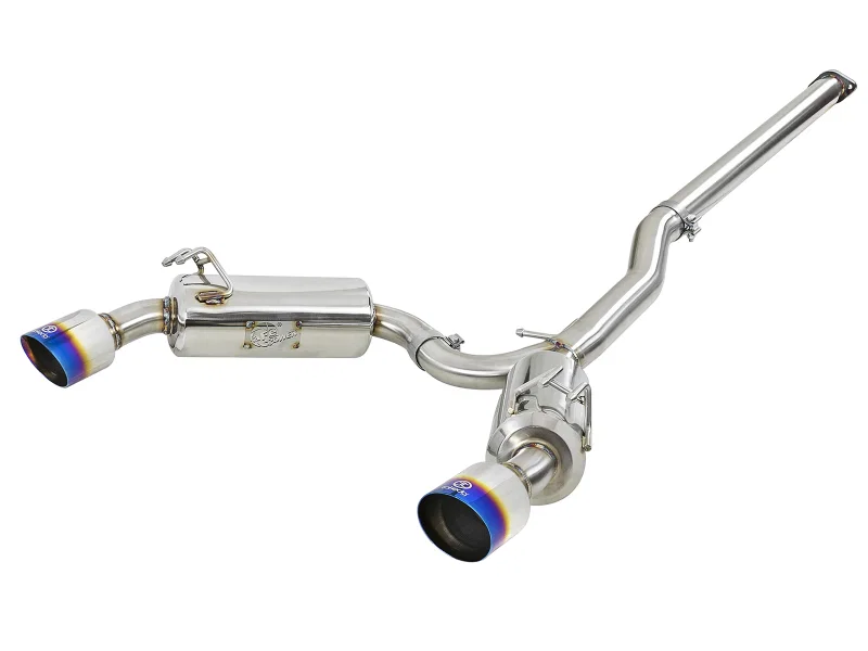 aFe 49-36701-L, Takeda 3in. to 2.5in. 304 SS C/B Exhaust 08-15 Mitsubishi EVO I4-2.0L (t) - Blue Flamed Tips