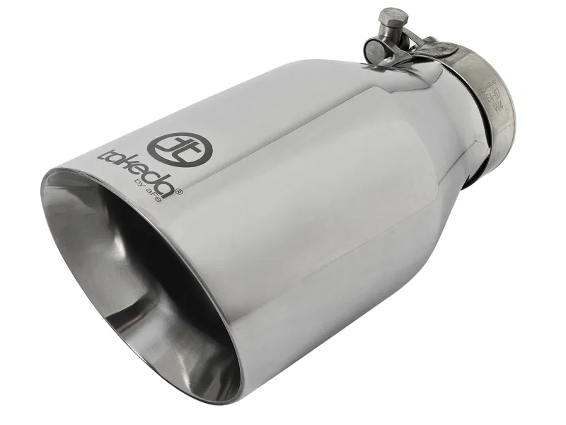 aFe 49T25454-P09, Takeda 304 Stainless Steel Clamp-On Exhaust Tip 2.5in. Inlet / 4.5in. Outlet / 9in. L - Polished