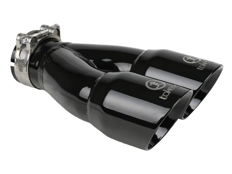 aFe 49T25364-B10, Takeda 2.5in 304 Stainless Steel Clamp-on Exhaust Tip 2.5in Inlet 3in Dual Outlet - Black