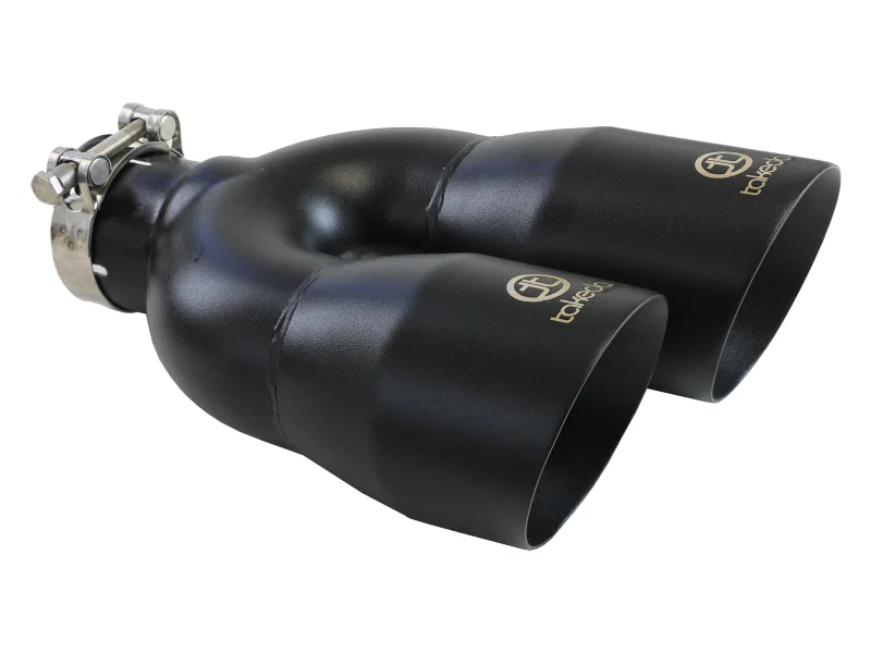 aFe 49T25484-B122, Takeda 2.5in 304 Stainless Steel Clamp-on Exhaust Tip Driver Side 2.5in Inlet 4inDual-Black