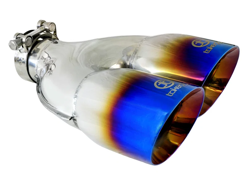 aFe 49T25484-L121, Takeda 2.5in 304 Stainless Steel Clamp-on Exhaust Tip Passenger Side 2.5in Inlet 4inDual - Blue
