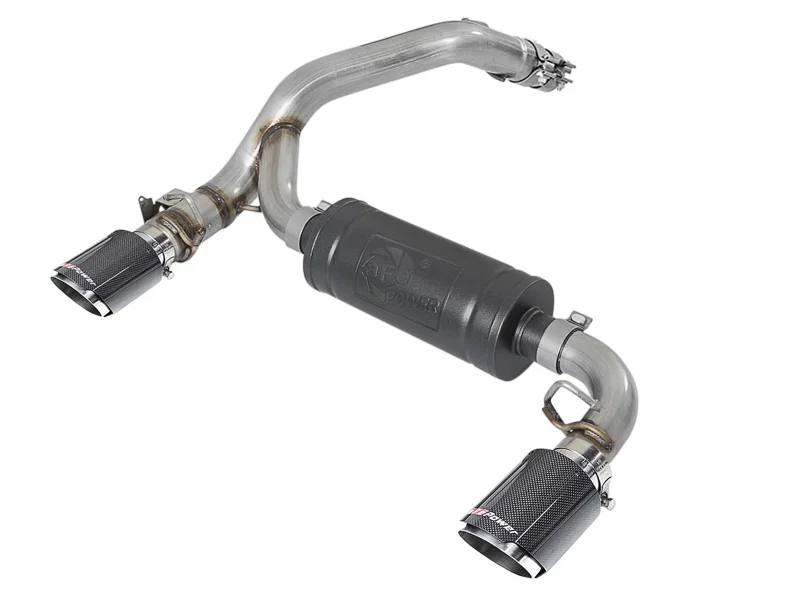 aFe 49-33104-C, Takeda 3in 304 SS Axle-Back Exhaust System w/ Carbon Fiber Tips 16-18 Ford Focus RS I4-2.3L (t)