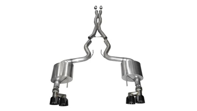 CORSA Performance 14335BLK, 2015-2017 Ford Mustang GT 5.0 3in Cat Back Exhaust Black Quad Tips (Xtreme)
