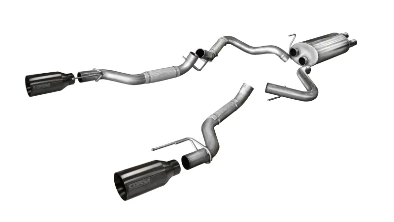 CORSA Performance 14397GNM, 2017-2020 Ford F-150 Raptor 3.5L Sport Cat-Back Dual Rear Exit w/ 5in Gunmetal Tip