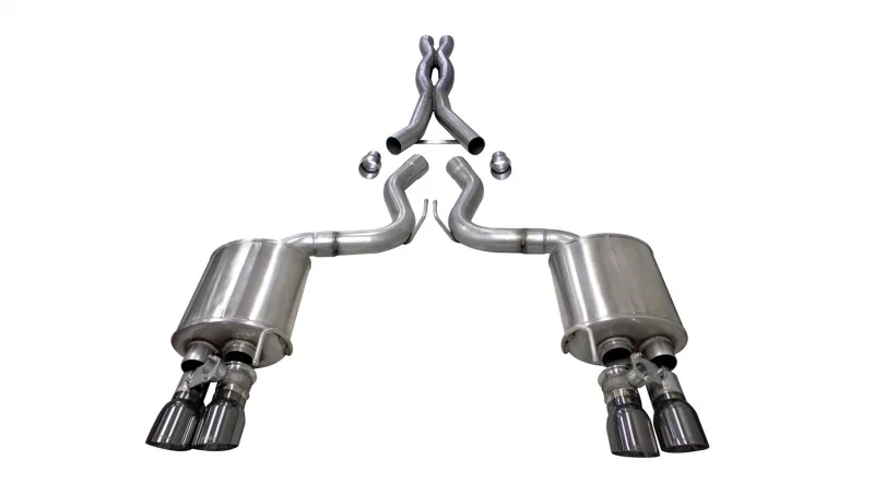 CORSA Performance 21001GNM, 2018-2023 Ford Mustang GT Fastback 5.0L 3in Cat-Back System Dual Rear Exit w/ 4in GunmetalTips