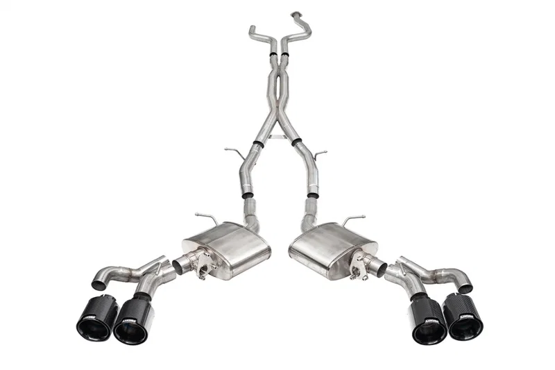 CORSA Performance 21320CFBLK, 2022-25 Caddy CT5 V Blackwing 3in. Cat-Back w/ Act. Exh. - Dbl X-Pipe - Twin 4.5in. BlkCF Tips