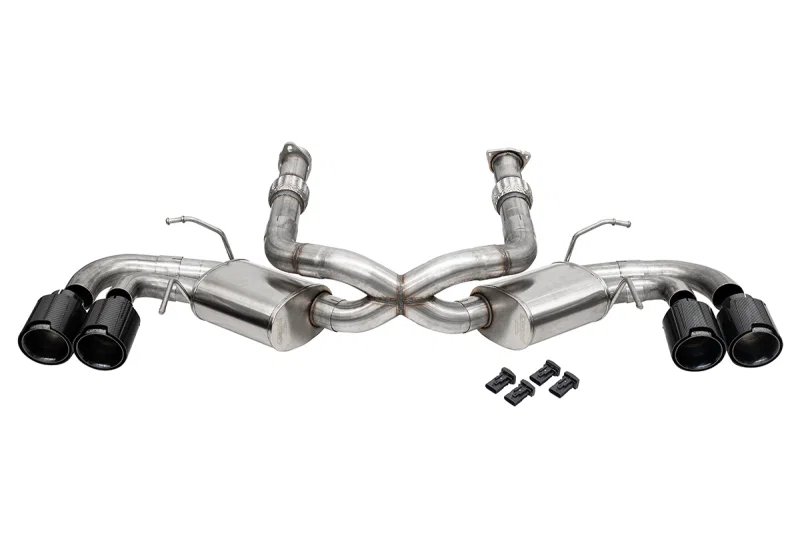 CORSA Performance 21108CFBLK, 20-25 Corvette C8 3in. Cat-Back 4.5in. Tips - Black PVD Carbon Fiber Tips