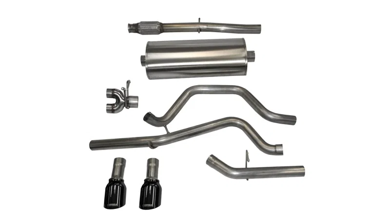CORSA Performance 14870BLK, 2014-2019 C Sierra/Chevy Silv 1500 Crew Cab/Std. Bed 5.3L V8 Black Sport Dual Rear CB Exhaust for GMC Sierra 1500