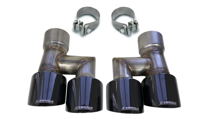 CORSA Performance 21038BLK, 2018-2023 Ford Mustang Eco 2.3L Twin 4in Black PVD Pro-Series Tip Kit (Clamps Included)