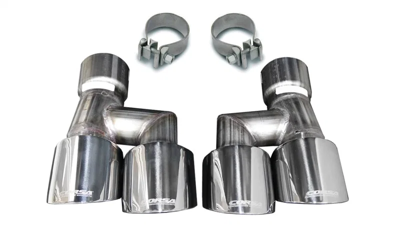CORSA Performance 21038, 18-23 4.0in Twin Tip Polished Pro-Series Tip Kit Fits No-Valve Mustang Exhaust Clamps Inc