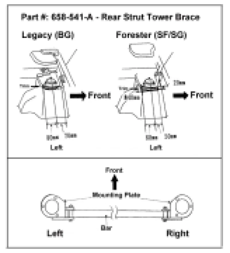 Cusco 658 511 A, Strut Bar Type-AS Rear 20mm Round Subaru Forester SF/SG (Rear Panel Trimming Required)