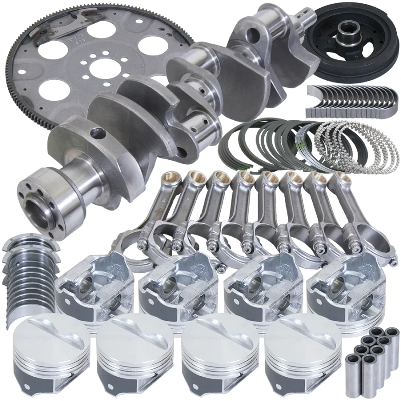 Eagle B15405L03053, Chevy 350 1Pc 3.750in Crank 5.700in I-Beam Rods 4.030in Pistons 153 Tooth FP Balanced Assembly