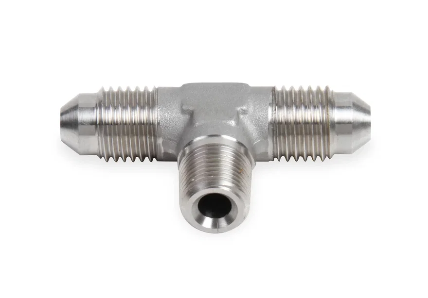 Earl's Performance SS982506ERL, Male AN -6 Tee to 1/4" NPT on Branch - Stainless Steel