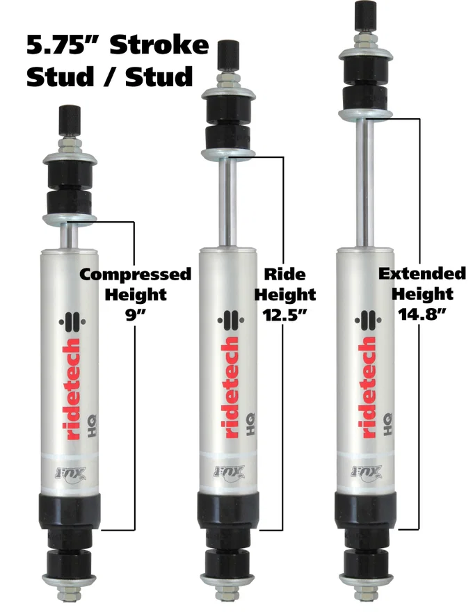 Ridetech 22169850, HQ Series Shock Absorber Fixed Valve 5.75in Stroke Stud Plate/Stud Mounting 9.55in x 15.3in