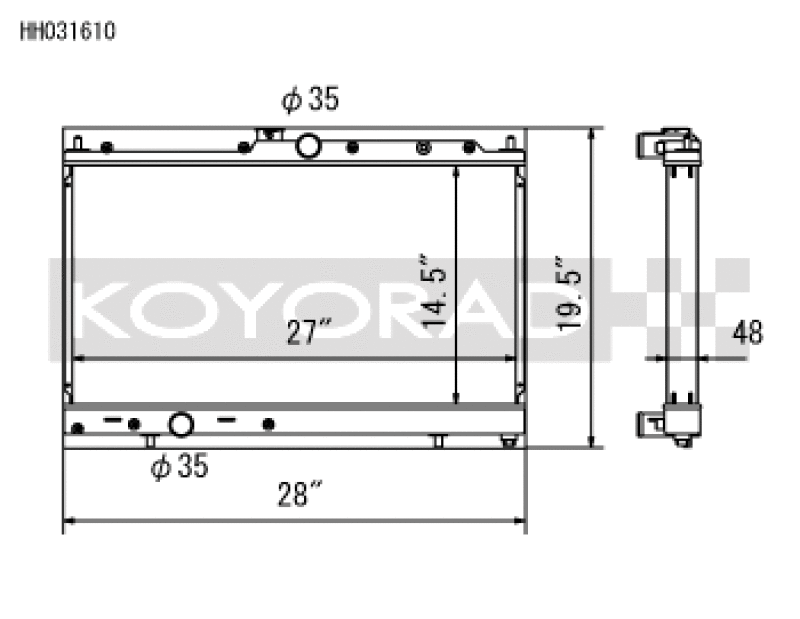 Koyo HH031610, 03-07 Mitsubishi Evolution 8/9 2.0L Turbo (MT) Radiator