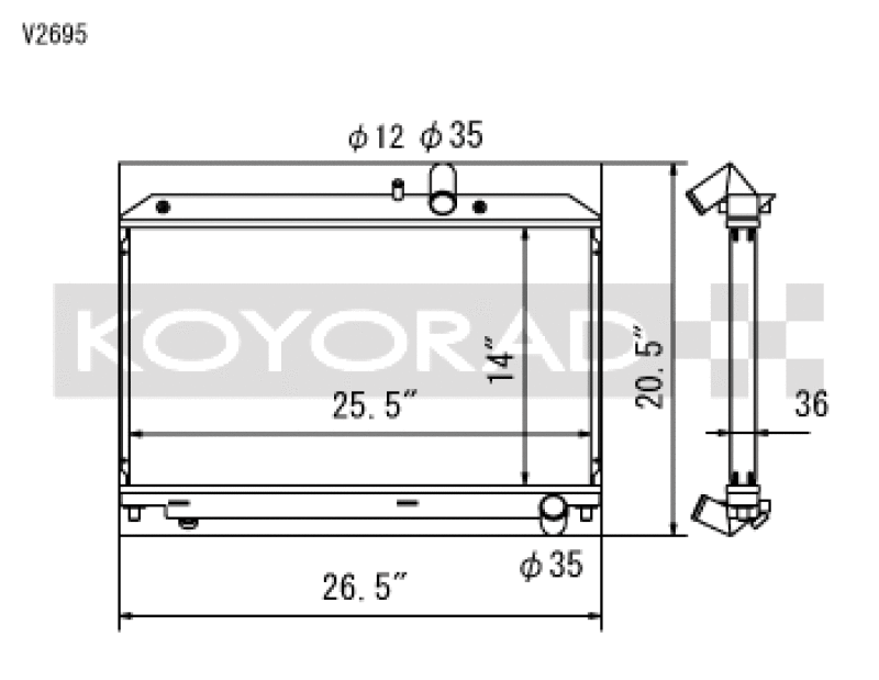 Koyo V2695, 04-08 Mazda RX-8 1.3L (MT) Radiator