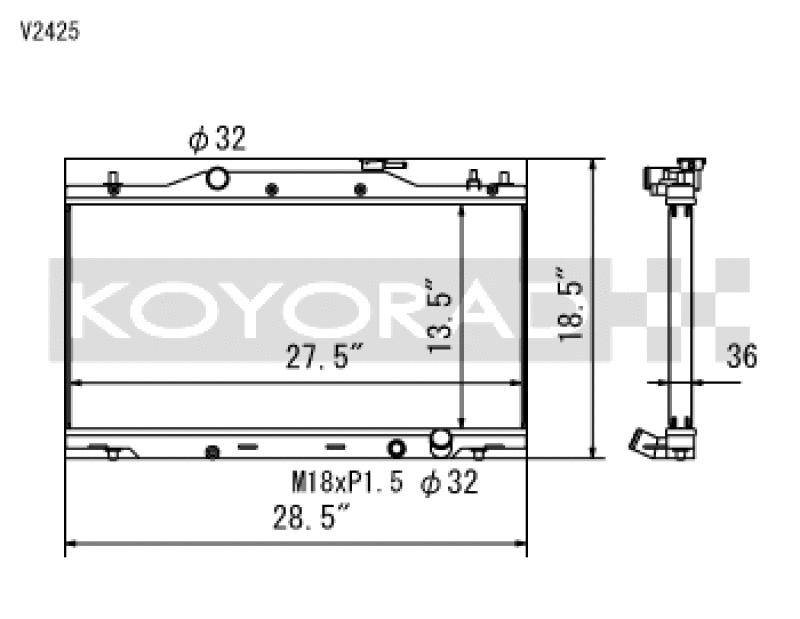 Koyo V2425, 02-06 Acura RSX Base/Type-S (MT) Radiator (Req. Non-OEM Rad. Cap)