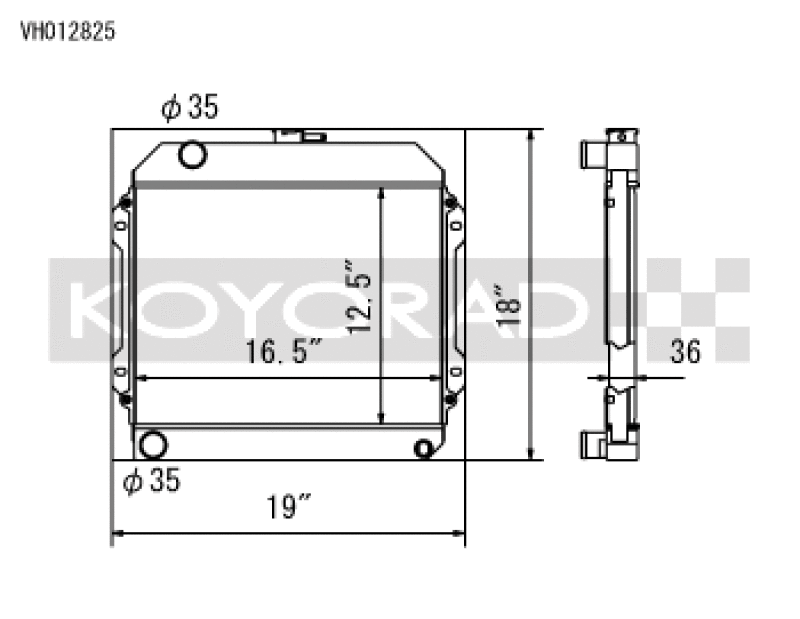 Koyo VH012825, 71-74 Toyota Corolla 1.6L TE27/TE28/TS21 Manual Radiator