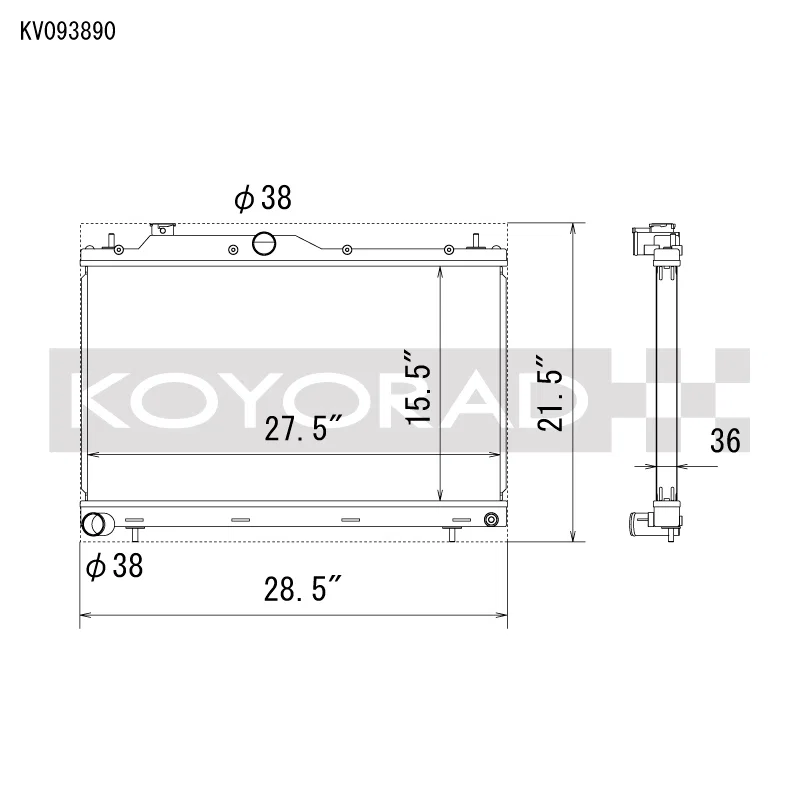 Koyo VH093890, 22-25 Subaru WRX All Aluminum Performance Radiator
