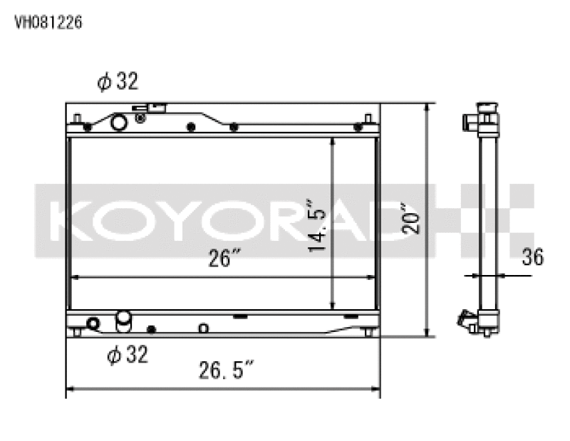 Koyo VH081226, 00-09 Honda S2000 2.0/2.2L (MT) Radiator