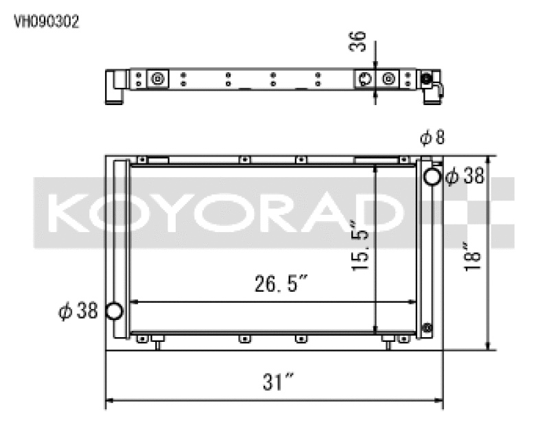 Koyo VH090302, 91-94 Subaru Legacy 2.2L Turbo (MT) Radiator