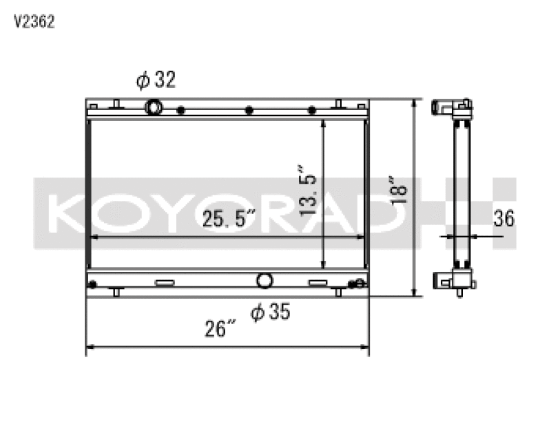 Koyo V2362, 03-05 Dodge SRT-4 2.4L Turbo (MT) Radiator