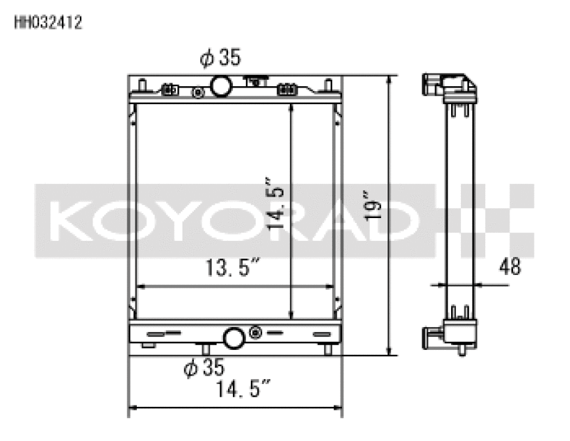 Koyo HH032412, 03-07 Mitsubishi Evolution 7/8/9 Turbo (MT) Half-Size RACE Radiator
