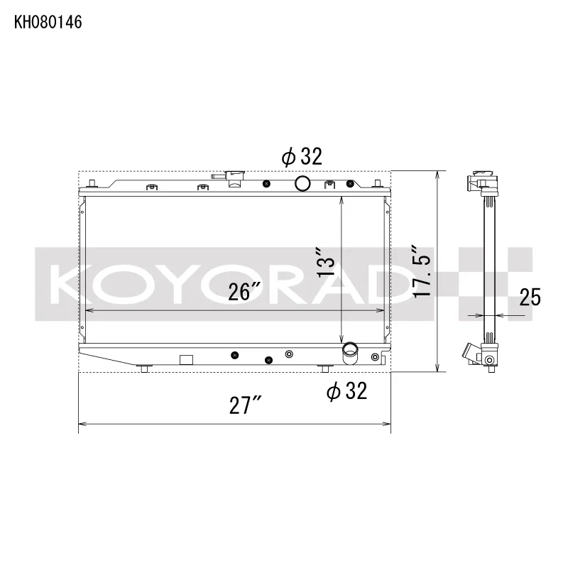 Koyo KH080146, 88-91 Honda Civic / CRX EF Chassis w/B-Series (Manual Transmission) All-Aluminum Radiator