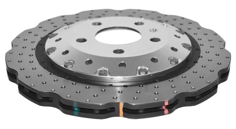 DBA DBA52835WSLVXD, (w/Scalloped edge Iron Discs) Rear 5000 Series Drilled Wavy Rotor w/Silver Hat for 2013-2015 Audi RS5