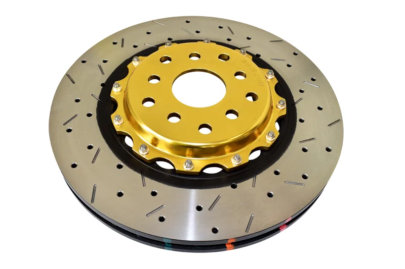 DBA DBA5654GLDXS-10, 04-07 STi/ w/Perf. Pkg. 10 Hole Front Drilled/Slotted 5000 Series 2 Pc Rotor w/Gold Hat for Subaru