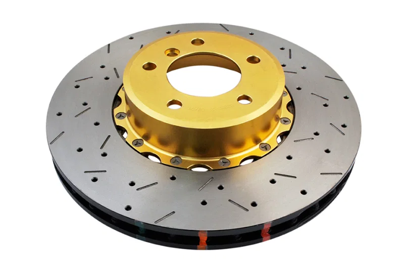 DBA DBA52858GLDXS, Front 5000 Series Drilled Slotted Rotor w/Gold Hat for BMW
