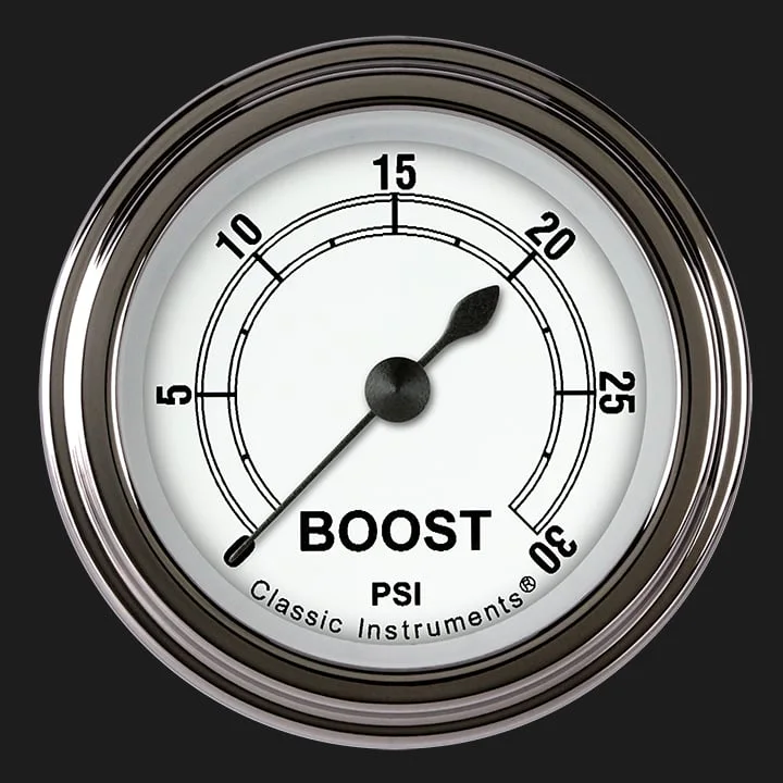 Classic Instruments CW142SLF, White 2-1/8" Boost Gauge (30 PSI)