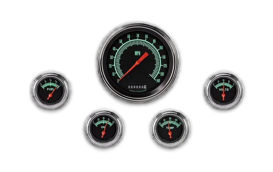 Classic Instruments GS54SLC, G/Stock 5" Speedometer With 2-1/8" Fuel/Oil/Temp/Volt GM