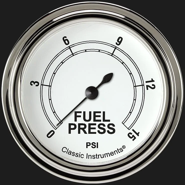 Classic Instruments CW345SLF, White 2-5/8" Fuel Pressure Gauge (15 PSI)