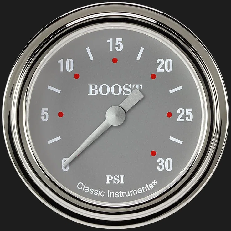 Classic Instruments SG342SLF, Silver Gray 2-5/8" Boost Gauge (30 PSI)
