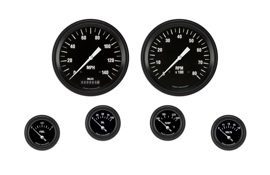Classic Instruments HR51BLF, Hot Rod 5" Speedo/Tach With 2-1/8" Fuel/Oil/Temp/Volt GM