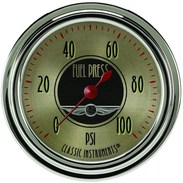 Classic Instruments AN346SLC, All American Nickel 2-5/8" Fuel Pressure Gauge (100 PSI)