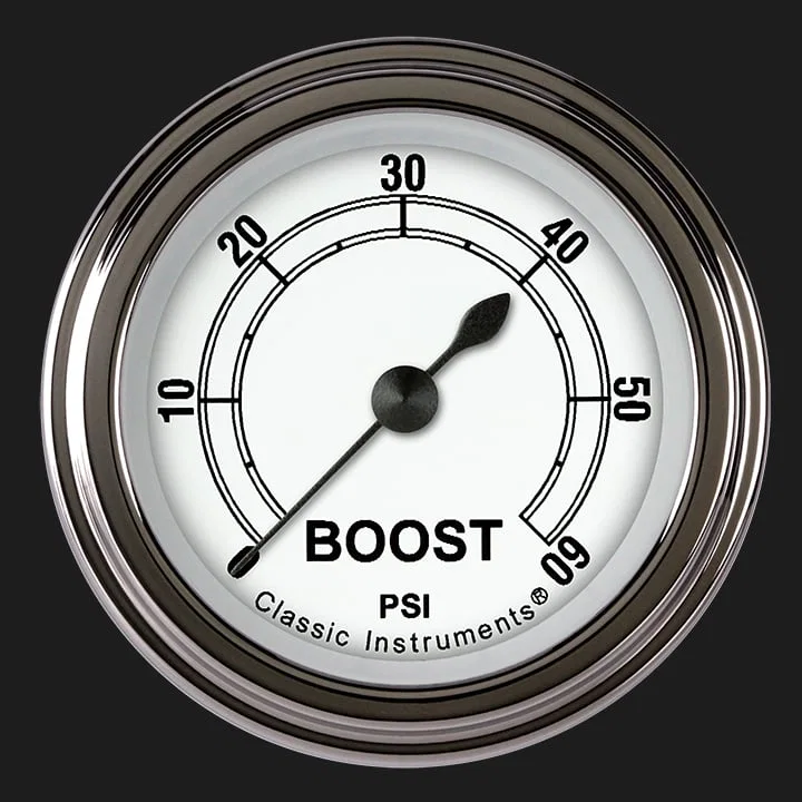 Classic Instruments CW143SLF, White 2-1/8" Boost Gauge (60 PSI)