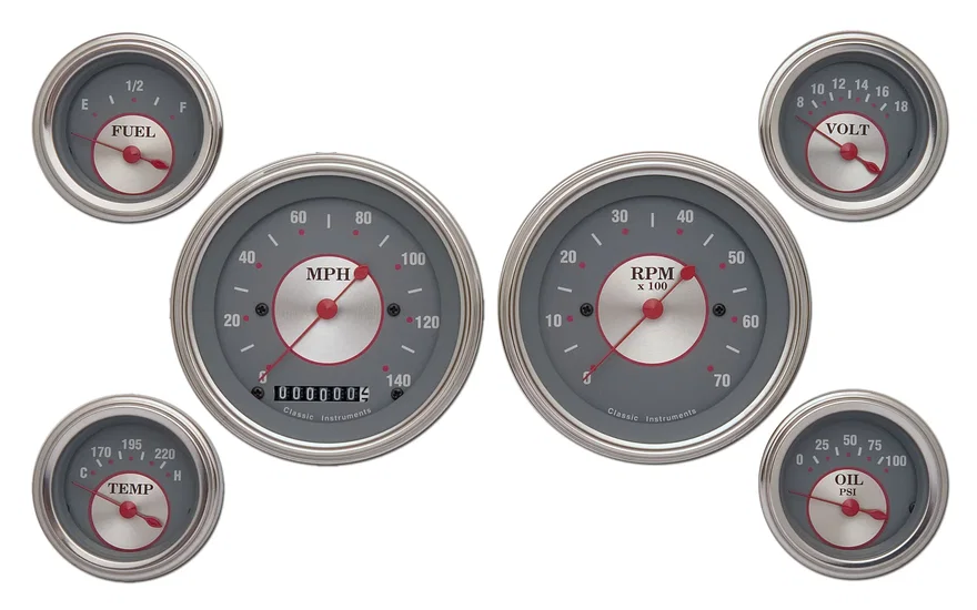Classic Instruments SS01SLC, Silver Series Six Gauge Set - GM