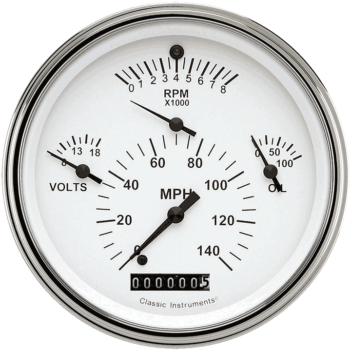 Classic Instruments TE40WSLF, Tetra Series White Combination Gauge