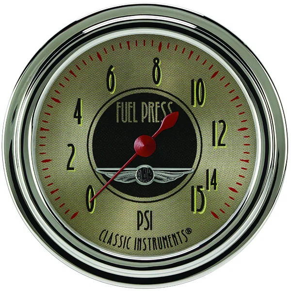 Classic Instruments AN345SLC, All American Nickel 2-5/8" Fuel Pressure Gauge (15 PSI)