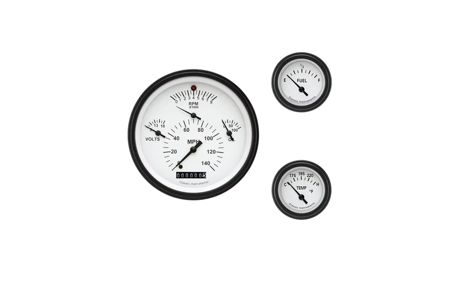 Classic Instruments TE01WBLF, Tetra Six Gauge Set White - GM
