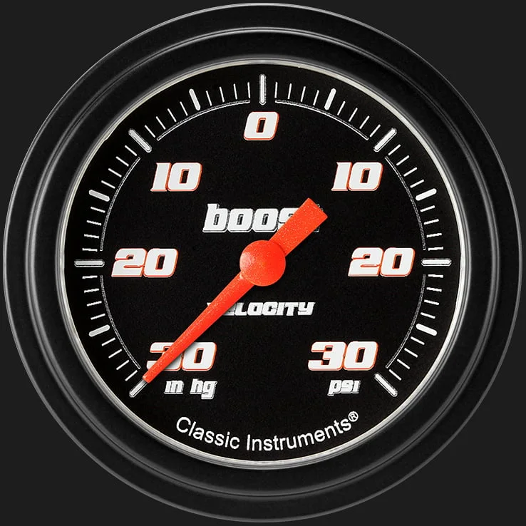 Classic Instruments VS341BBLF, Velocity Black 2-5/8" Boost/Vac Gauge