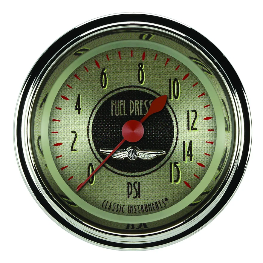 Classic Instruments AN145SHC, All American Nickel 2-1/8" Fuel Pressure Gauge (15 PSI)