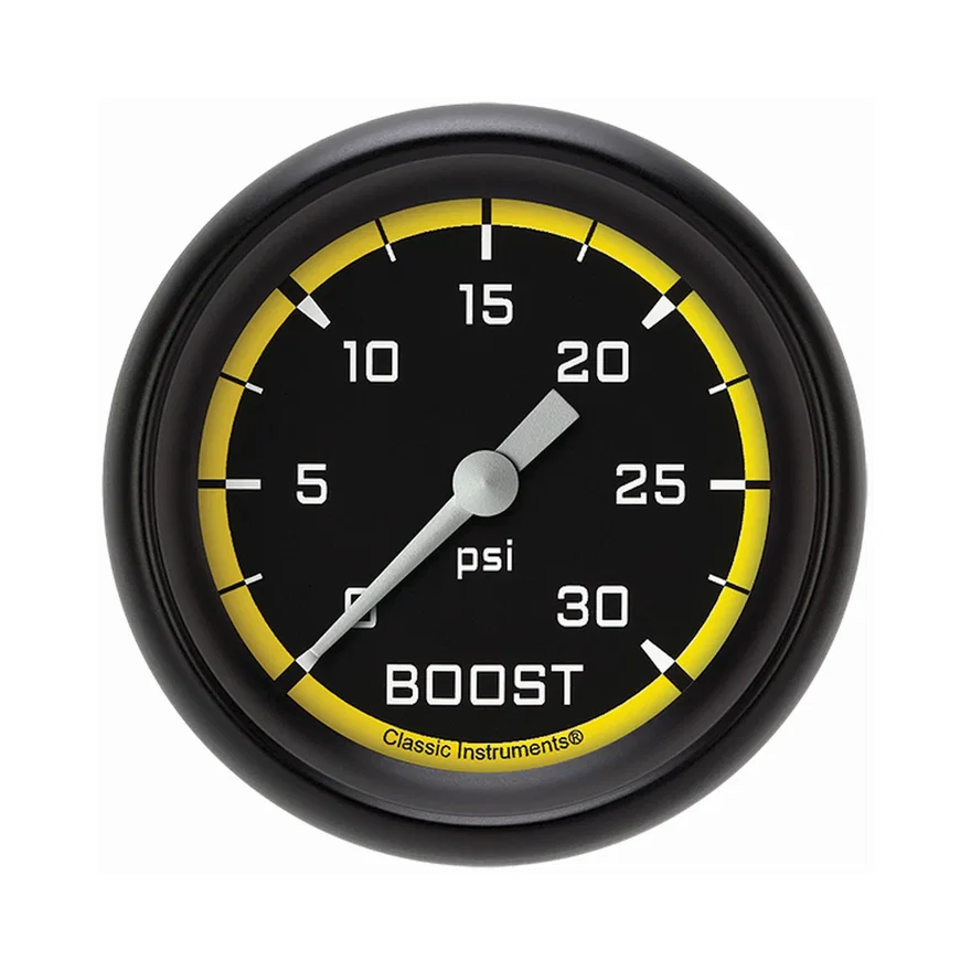 Classic Instruments AX342YBPF, Autocross Yellow 2-5/8" Boost Gauge (30 PSI)
