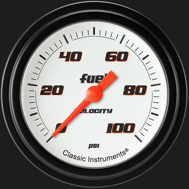 Classic Instruments VS346WBLF, Velocity White 2-5/8" Fuel Pressure Gauge (100 PSI)