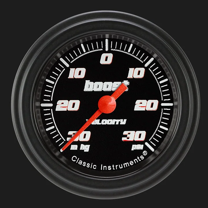 Classic Instruments VS141BBLF, Velocity Black 2-1/8" Boost/Vac Gauge