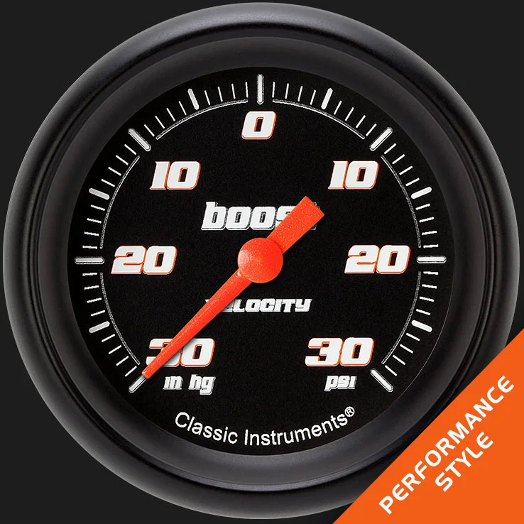 Classic Instruments VS341BBPF, Velocity Black 2-5/8" Boost/Vac Gauge