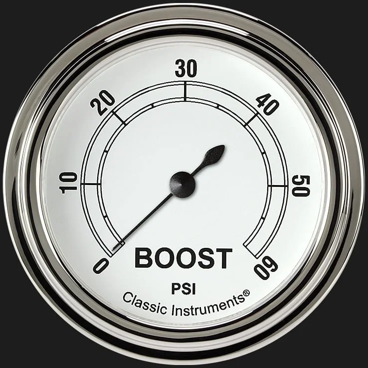 Classic Instruments CW343SLF, White 2-5/8" Boost Gauge (60 PSI)