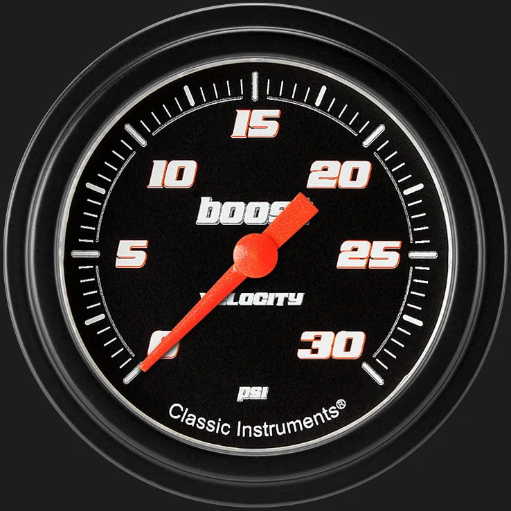 Classic Instruments VS342BBLF, Velocity Black 2-5/8" Boost Gauge (30 PSI)